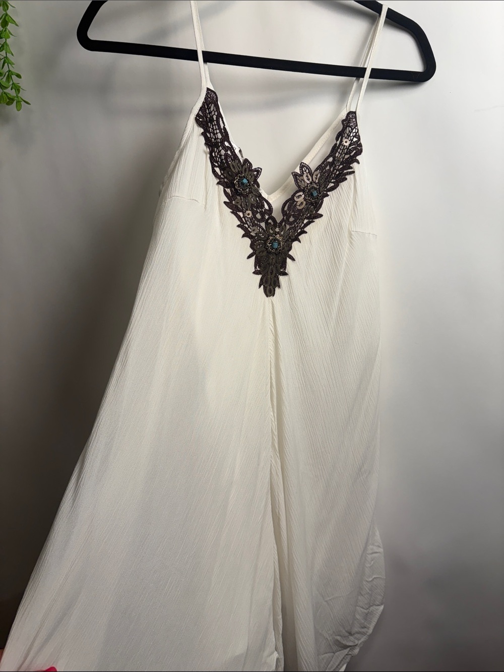 Cute Options Ivory Slip Dress with Brown Lace & Sequin Detail